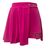 Harajuku Punk Gothic Hot Pink High Waist Mini Skirts Women Sexy Patchwork Bandage Pleated Skirt Harajuku Streetwear Ladies Skirt
