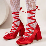 2026 Plus Size 43 Retro Red Lolita Ankle Wrap Pumps Sweet 5cm Med Square Heels Gothic Cosplay Ballet Mary Janes Shoes Women