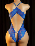 Blue Adult Erotic Lingerie Women Body Suit Crotchless Sexy Pajamas Babydoll Dress Open Sexy V-neck Hot Underwear Desire Set