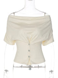 FDYOUI Fashion Casual Swinging Collar T-shirts Y2K Woman Clothes Short Sleeve Buttons Corset T Shirt Ladies Solid Crop Tops Tees