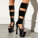 Summer Women Platform Tall Gladiator Sandals Knee High Cut Out Thin Heeled Rome Sexy Nightcllub Pole Dance Shoes 43