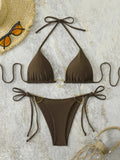 Triangle Halter String Thong Bikinis 2026 Women Sexy Swimsuit Solid Heart Swimwear Female Bathers Bathing Swimming Swim Suit