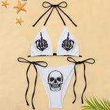 Gothic Bikini 2025 Women Punk Skull Print Bra Triangle Bottoms Swimsuit Split Bathing Suit Underwear Y2K Bikinis Swimwear