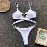 Metal Rings Leopard Brazilian Bikini Women Swimwear Female Swimsuit Two-piece Bikini set Thong Bather Bathing Suit Swim V1441