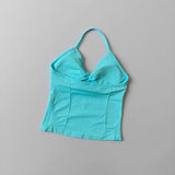 Women's Backless Yoga Sports Vest Neck Hanging Sexy Fitness Pilates Tight Long Top Gathered Sports Bra for Yoga