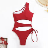 Cut Out Asymmetric One Shoulder One Piece Swimsuit Women Swimwear Female Monokini High Cut Bather Bathing Suit Swim Beachwear