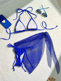 Women mesh micro mini string bikini sets 3pcs with cover skirt shell pendant swimsuit bathing suit beach outfits biquini tankini