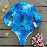 2025 Women's Rashguard Long Sleeves One Piece Swimsuit Patchwork Swimwear Zipper Monokini Surf Bathing Suit Sports Bodysuit S-XL