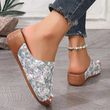 Mix Color Med Heels Slippers Women 2025 Summer Pu Leather Thick Platform Sandals Woman Lightweight Open Toe Non-Slip Flip Flops