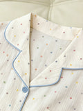 Women's Cotton Polka Dot Printed Pajama Set With Contrast Trim Button-Down Shirt & Shorts Homewear Summer Set Two Pieces Set Pj