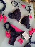 2026 Sexy Leopard Print Swimwear Women'S Split Bikini Set Woven Rope Strap Fringe Beach Women'S Two-Piece Swimsuit Bathing Suit
