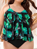 VigoJany 2026 Leaf Print Plus Size Tankini Swimwear Women Large High Waist Swimsuit Laydies Backless Big Bathing Suit Beachwear