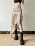 Sexy Irregular Y2K Skirts Women Vintage American High Waist Slim Slit Long Skirt Casual Lady Streetwear Retro Summer Skirts XGM8
