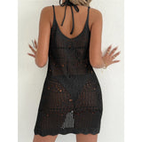 Crochet Knitted Hollow Out Halter Mini Dress Tunic Beach Cover Up Cover-ups Beach Dress Beach Wear Beachwear Female Women V8210