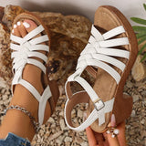Fashion Woven Straps Chunky Heel Sandals Women Summer Ankle Buckle High Heeled Rome Shoes Woman Open Toe Platform Sandles 36-42