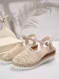 Hollow Fabric Roman Shoes Summer Travel Round Head Wedge Toe Fashion Sandals Comfortable Thick-sole Women's Shoes 2026