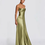 Australian Women's Back-cross-strap Hollow-out Camisole Dress With Chest Pleats Slim-fit Waist And Long Skirt Pure Desire ZJBL