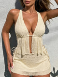 With Mesh Skirt Tankini Halter Bikini Women Swimwear Female Swimsuit Three-pieces Bikini Set Bather Bathing Suit Swim Beachwear