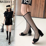 2026 New Spring Summer Sandals Boots Female Sexy Knee Cool Boots Women Gladiator Mesh Round Toe Zipper Shoes Rome Big Size 43
