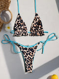 2026 Summer Leopard Print 3 Pieces Suit Swimwear Reversible Sexy Halter Lace-up Bikini Set Drawstring Skirt Cover Up Beachwear