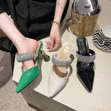 American pointed rhinestone high-heeled slippers women slim heels with toe caps, empty fashion sandals,