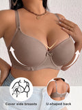 Plus Size Women's B C D Thin Cup Ribbed Push Up Bra Wide Straps Underwire Side gather Lingerie Comfort Ladies Brassiere