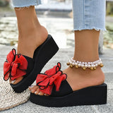 2026 Summer Big Bowknot Platform Slippers Women Plus Size 42 Open Toe Wedges Sandals Woman Lightweight Casual Beach Flip Flops