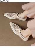 New Design Women T-Strap Sandals Square Toe Flats Buckle Breathable Mesh Casual Soft Leather Daily OL Shoes Plus Size 41 42 43