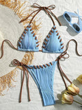 2025 Halter Wrinkled Weaved Bikini Women Swimwear Female Swimsuit Two Pieces Bikini Set Brazilian Bathing Suit Swim Beach Wear