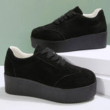 Plus Size Chunky Heel Sneakers Women Spring Autumn Lace Up Black Sneakers Woman Faux Suede Platform Vulcanize Shoes Female