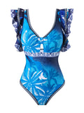 2026 Printed Swimsuit One Piece & Beach Dress Sexy Ruffle Swimwear Women Bathing Swimming Swim Suit Padded Beachwear Summer
