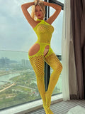 Yellow Sexy Lingerie Fishnet Bodystocking Women Open Crotch Sex Underwear Erotic Dress Bodysuit Exotic Porn Babydolls Outfits