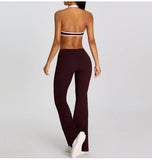 Breathable Yoga Suit for Women Color Contrast Shockproof Sports Bra Drawstring High Waist Pants Gym Running Fitness Suits