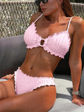 2026 Wrinkled Ruffled Halter Bikini Female Swimsuit Women Swimwear Two-pieces Bikini Set Bather Bathing Suit Swim Lady Beachwear