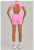 Women's Seamless Yoga Jumpsuits Fitness Sports Hip-lifting Backless Short-sleeved Training Gym Workout Shorts One-piece