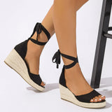 2026 Big Size 43 Summer Bohemian Espadrilles Sandals Women Ankle Wrap Gladiator Sandals 6CM Wedges Heels Platform Shoes Woman