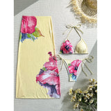 10 Color Flowers Halter Bikini Female Swimsuit Women Swimwear Three-pieces Bikini set With Skirt Bather Bathing Suit Swim V6637C