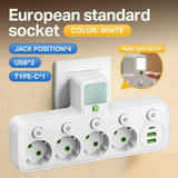 EU Plug Socket 4 Sockets Power Strip With 2 USB Type-C Port Without Extension Wall Charger Adapter For Home Offices