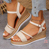 2026 Weave Wedge High Heel Sandals Women Summer Chunky Platform Rome Sandals Woman Plus Size 43 Ankle Buckle Thick Sole Sandles