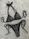 DEKA Luxury Black Diamond Bikini Women Sexy Rhinestone Push Up Mini Swimsuit Brazilian Beach Bathing Suit Thong Swimwear Biquini