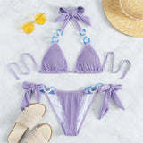 Purple Shiny Ring Ribbed Women Swimwear Bikini Female Swimsuit Two-Pieces Bikini Set Brazilian Bather Bathing Suit Swim V3385