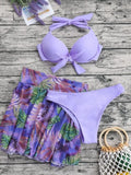 3 Piece Tropical Bikini Halter Push Up Swimsuit & Beach Shirt Swimwear Women 2026 Bathers Bathing Swimming Suit Female Beachwear