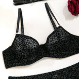 Toucheart 5-Piece Suit Sexy Underwear Suit Flocked Leopard Print Fashionable Hollow Sexy Lingerie Women Perspective Underwear
