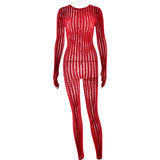FDYOUI Sexy See-through Bodysuit Women's Long Sleeve Night Club Overalls Black Streetwear Lady Chic One Piece Party Jumpsuits