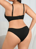 Plus Size Sexy Lace Spliced Lingerie Set, Wireless Seamless Push-up Bra for Full Bust Support