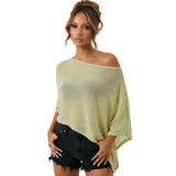 Womens Shawl Tops Lightweight Stylish Solid Color Irregular Hem Boat Neck Loose Fit Sheer Poncho Blouse Summer Knit Cover-ups