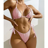 Sexy Wrinkled Halter Brazilian Bikini Female Swimsuit Women Swimwear Two-Pieces Bikini Set Bather Bathing Suit Swim Lady V4101