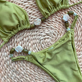 Shiny Halter High Leg Cut Beads Bikini Women Swimwear Female Swimsuit Two-pieces Bikini Set Padded Bather Bathing Suit Swim Lady
