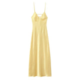 Foridol V Neck Backless Satin Long Dress Women Sexy Beach New in Maxi Summer Dress Spaghetti Strap Yellow Party Vestidos 2025
