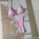Sexy Black Polka Dot Print Bikini Set Women Pearls Push Up Bra Thong Swimwear 2026 Summer Bathing Suit Holiday Micro Swimsuit